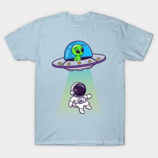 Cute Alien Spaceship UFO Invasion Astronaut Cartoon T-Shirt